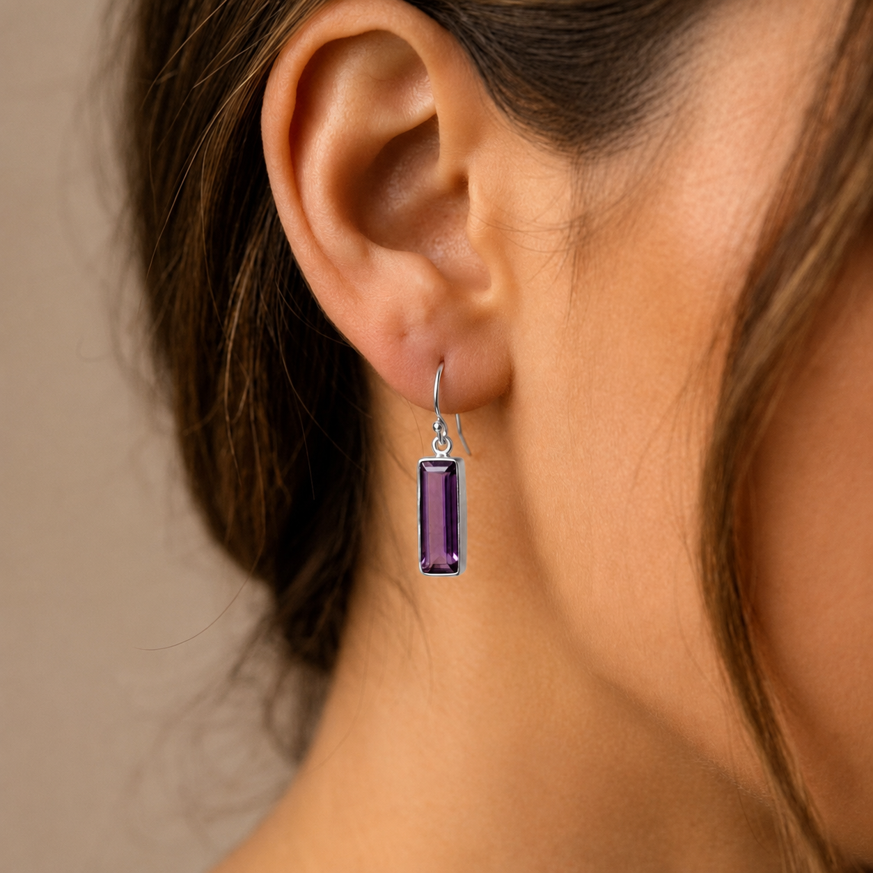 Purple Amethyst Bar Earrings, February Birthstone : Adira Series