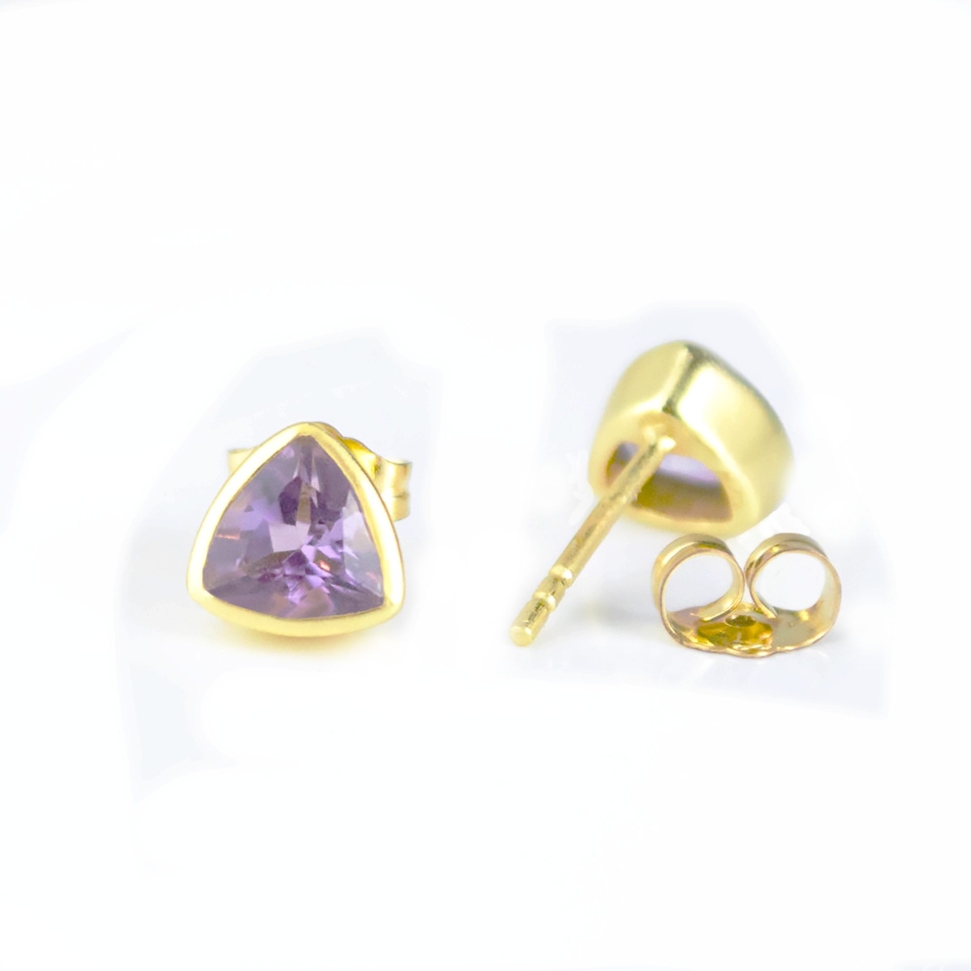 Minimalist Purple Amethyst Triangle Studs • February Birthstone