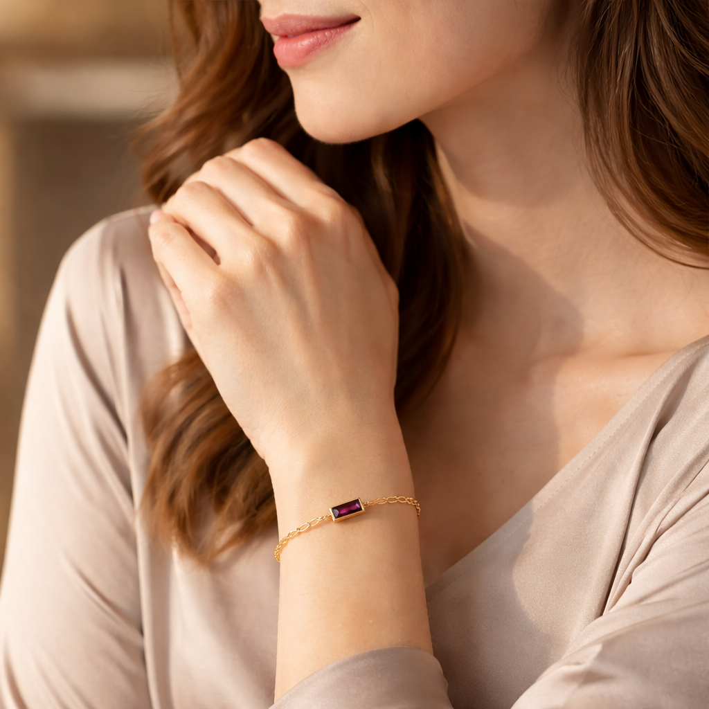 Tiny Birthstone Bar Bracelet, Custom Adira Baguette Gemstone Bracelet for Women, Gold, 925 Silver or Rose Gold, Personalized Bracelet Gift for Mom