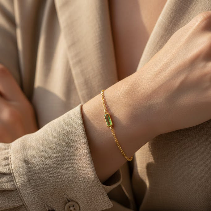 Tiny Birthstone Bar Bracelet, Custom Adira Baguette Gemstone Bracelet for Women, Gold, 925 Silver or Rose Gold, Personalized Bracelet Gift for Mom