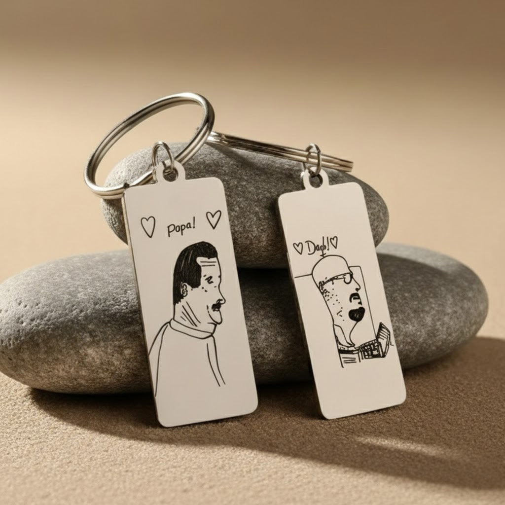 Custom Engraved Rectangle Keychain, Personalized Drawing & Handwriting Gift Valentines