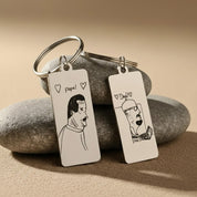 Custom Engraved Rectangle Keychain, Personalized Drawing & Handwriting Gift Valentines