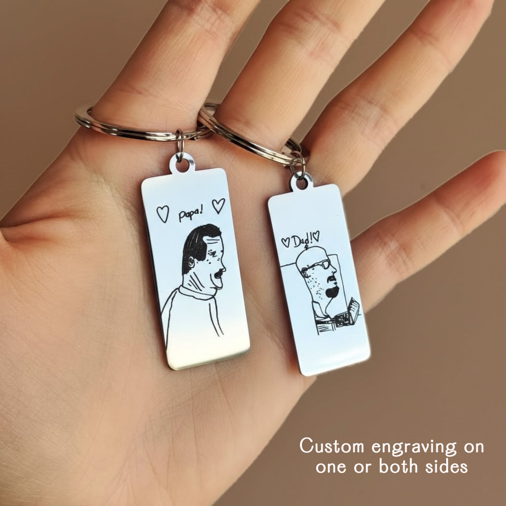 Custom Engraved Rectangle Keychain, Personalized Drawing & Handwriting Gift Valentines