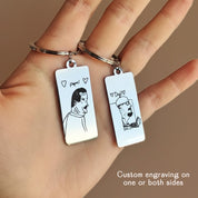 Custom Engraved Rectangle Keychain, Personalized Drawing & Handwriting Gift Valentines