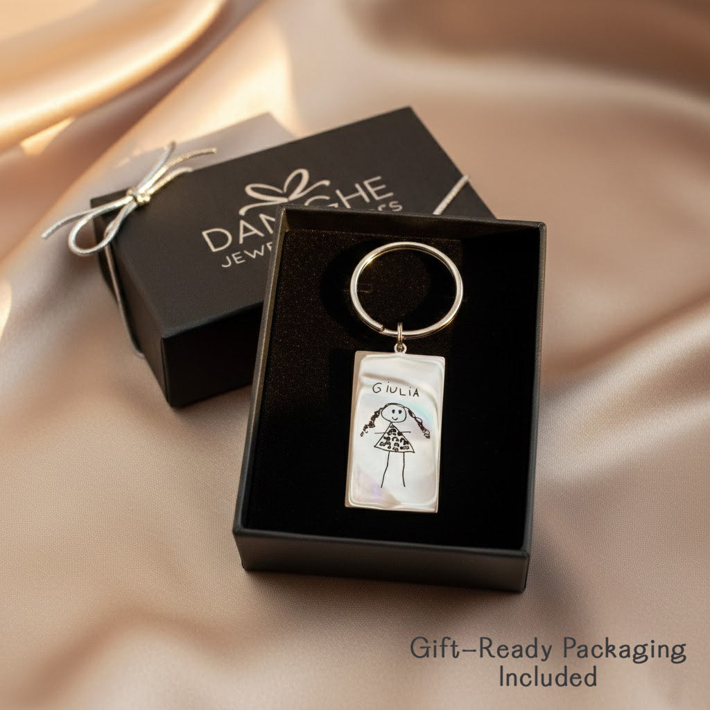 Custom Engraved Rectangle Keychain, Personalized Drawing & Handwriting Gift Valentines