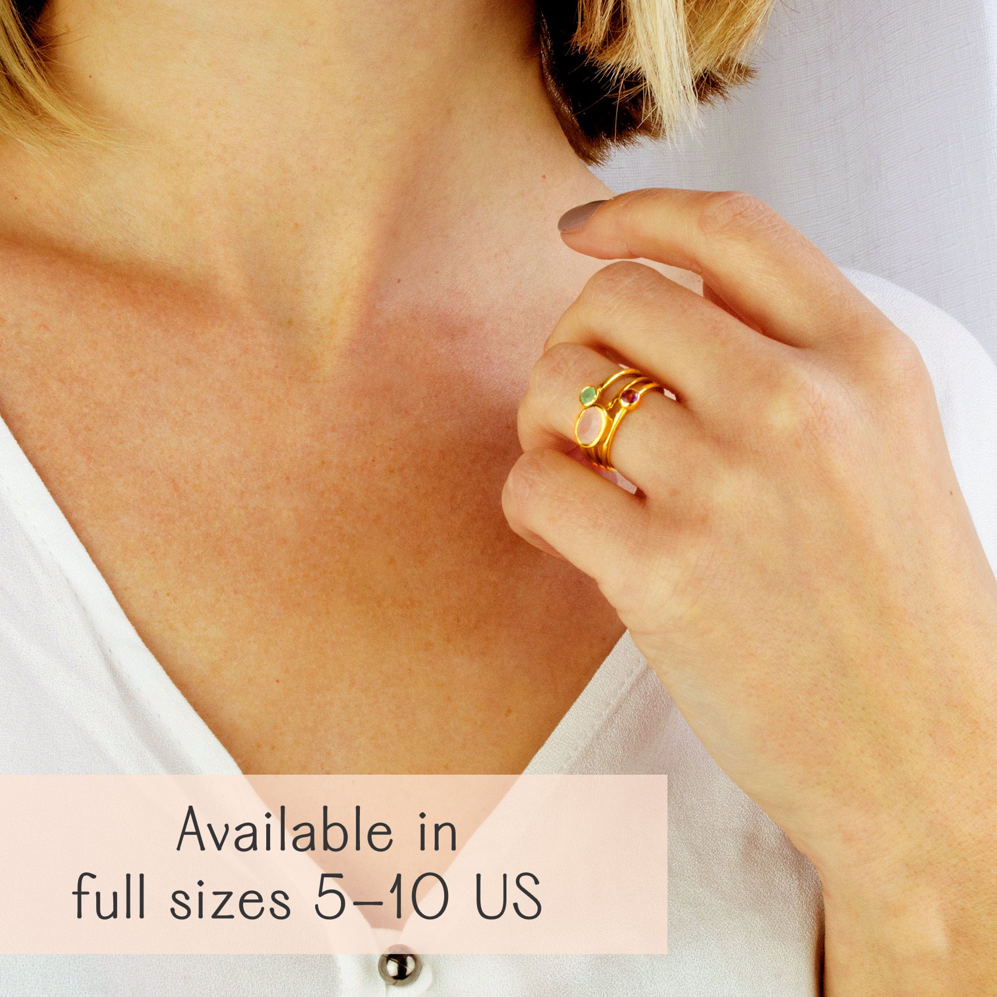 Birthstone chart for small oval rings and gemstone options by month, personalization guide for stacking birthstone ring set for mom and kids, choose birthstones like May emerald, June alexandrite/moonstone, July ruby, and September sapphire, helpful infographic for selecting custom family jewelry stones, mothers ring set and kids birthstone ring combo, handmade minimalist stackable rings in sterling silver or gold vermeil