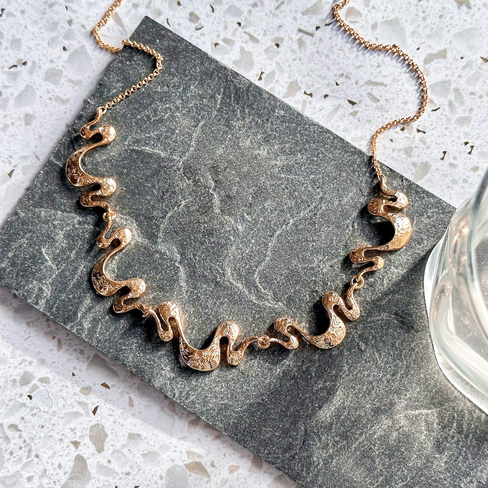 Boho Shifting Waves Necklace, Minimalist Moving Parts Wave Necklace, Unique Statement Jewelry Gift for Women, Available in Gold, Silver or Rose Gold