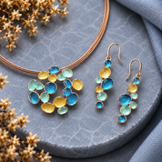 Boho Bubble Cluster Necklace and Earrings Set, Multicolor Abstract Statement Jewelry
