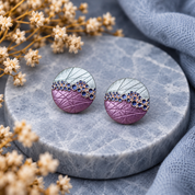 Boho Bubble Mosaic Earrings, Rose Gold Statement Post Earrings, Purple and Teal Large Circle Studs, Custom Unique Artsy Stud Earrings Gift for Her
