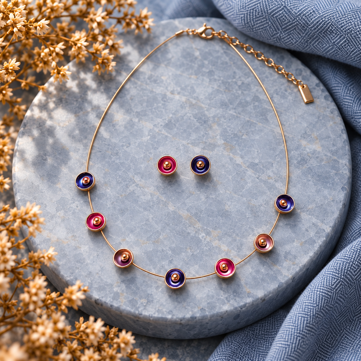 Abstract Flower Blossom Necklace, Boho Style Custom Geometric Necklace, Multi Circle Necklace, Rose Gold Floral Necklace, Gift for Wife, Gift for Her