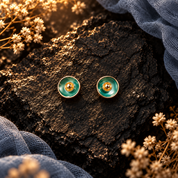 Abstract flower stud earring color options in Blue Gold Burgundy and Turquoise

