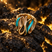 Ocean Breeze Sculptural Wave statement ring displayed on dark textured stone