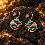 Ocean Breeze Sculptural Wave drop earrings displayed on dark stone