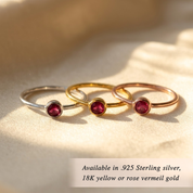 Set of gold stacking rings with ruby gemstone, colorful birthstone stackable ring collection