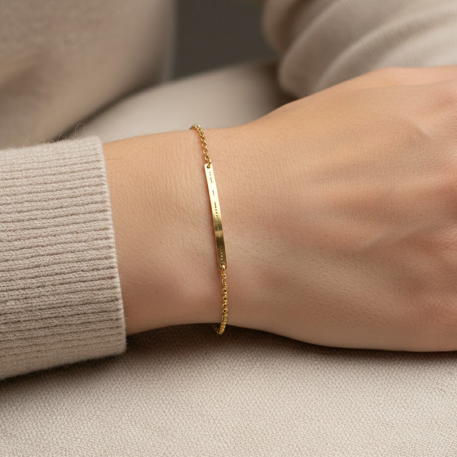 morse code bracelet skinny bar personalized hidden message delicate sterling silver bar bracelet with custom engraving dots and dashes secret word, ideal birthday gift for her minimal bar bracelet women, best friend gift anniversary morse code bar bracelet gold filled option clients choose hidden message for partner