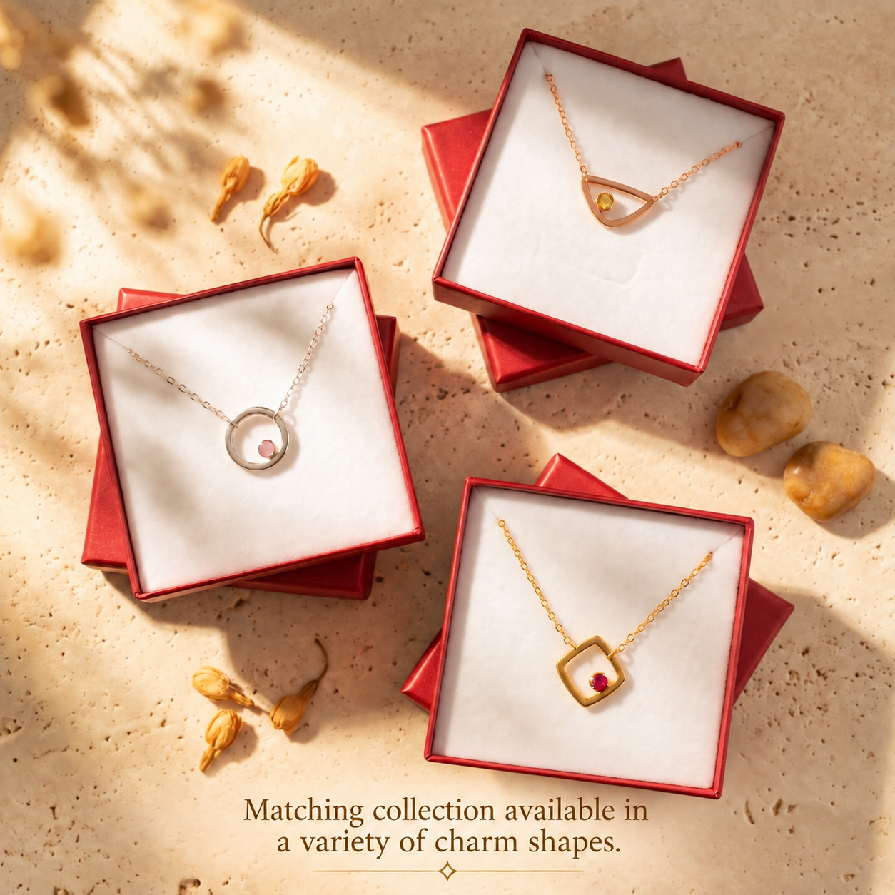 Matching minimalist birthstone necklaces with colorful gemstone pendants