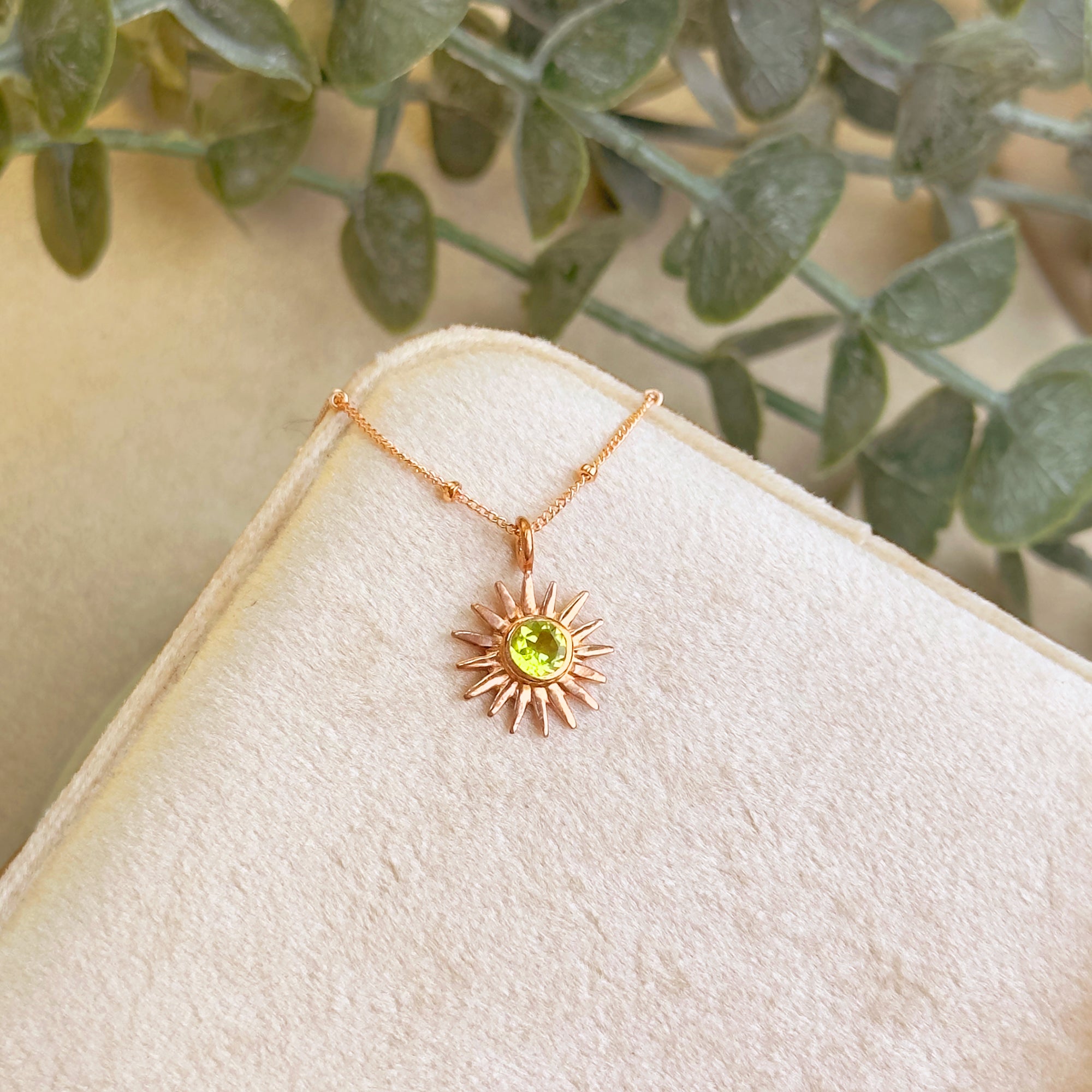 Sun Burst Necklace, Birthstone Sunshine Pendant [5mm]