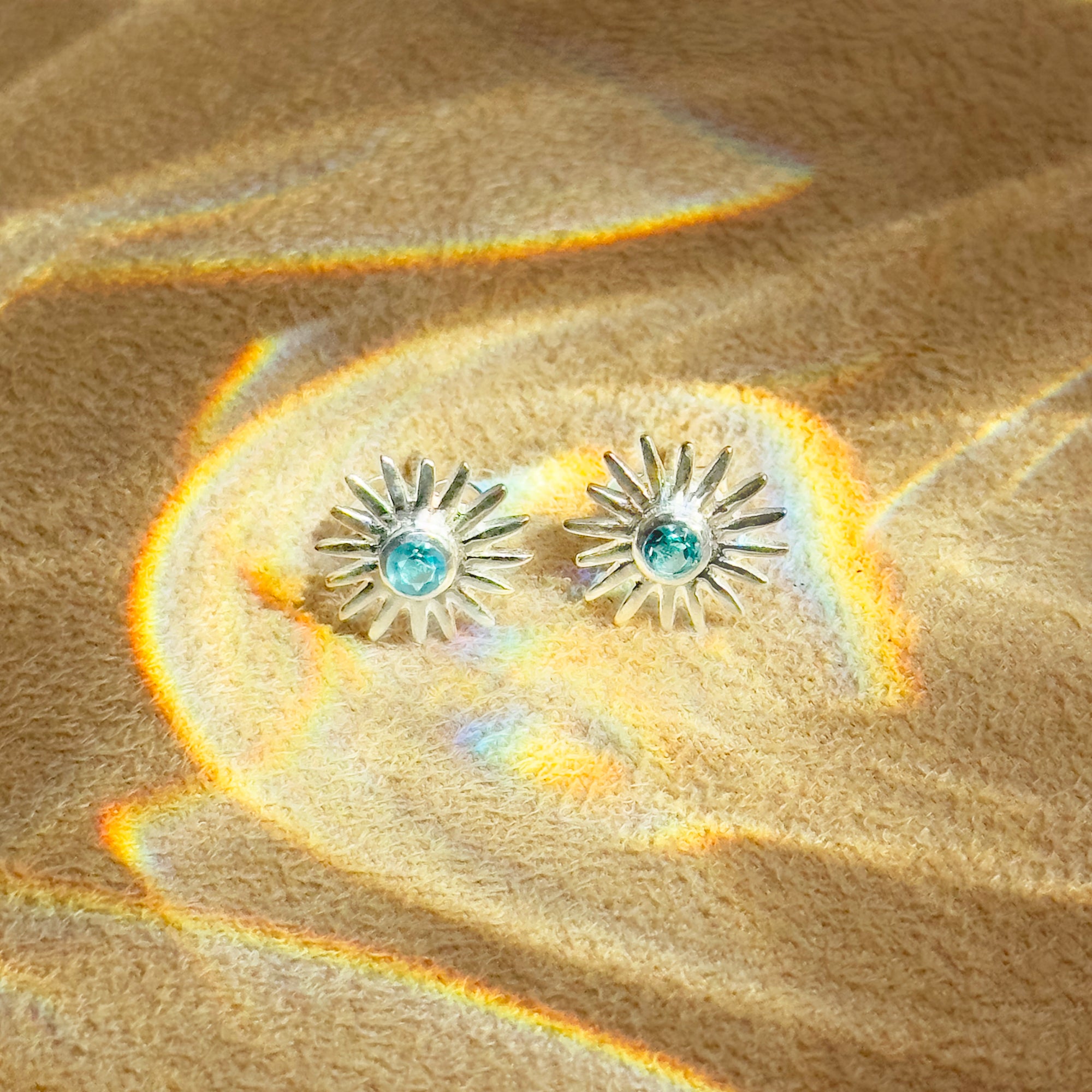 Sun Burst Stud Earrings, Birthstone Sunshine Studs