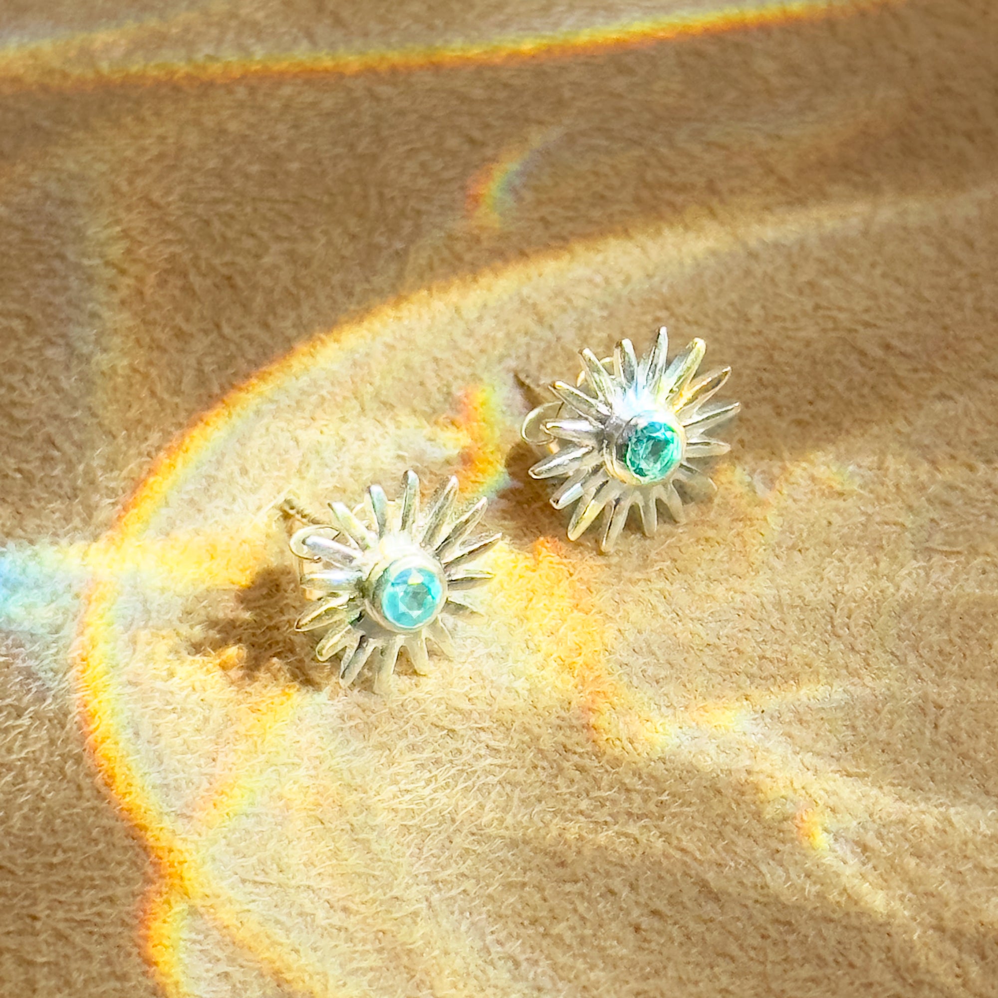 Sun Burst Stud Earrings, Birthstone Sunshine Studs