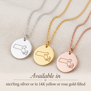 State map necklaces in sterling silver yellow gold and rose gold filled
