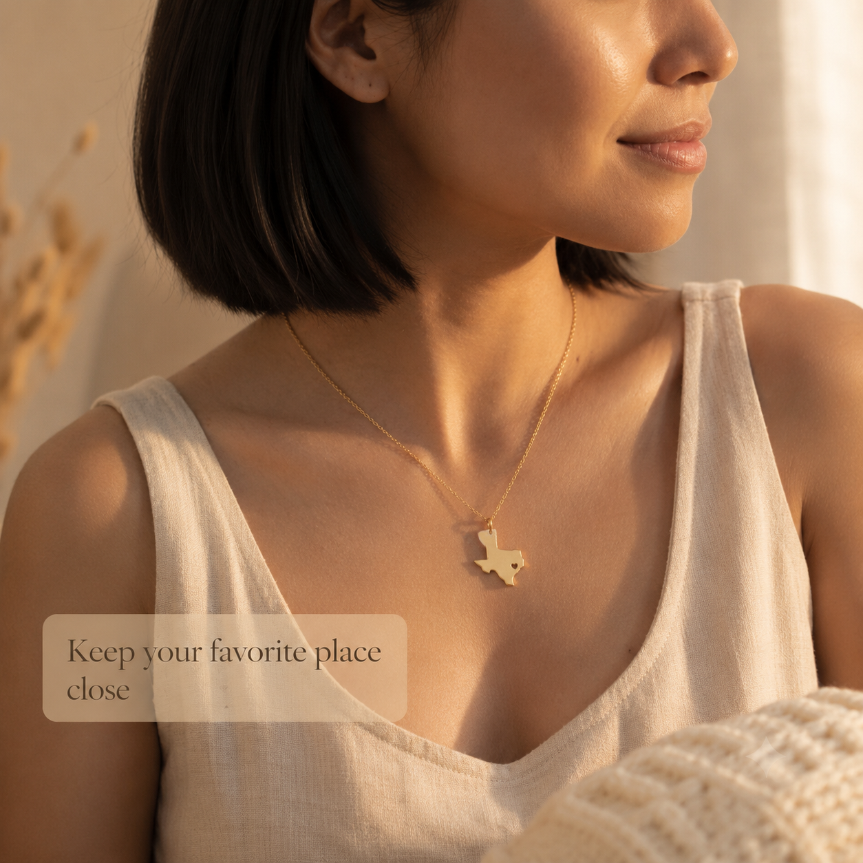 Custom State or Country Necklace, with Heart Cutout in rose gold or sterling silver