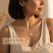 Custom State or Country Necklace, with Heart Cutout in rose gold or sterling silver