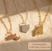 Custom State or Country Necklace, with Heart Cutout in rose gold or sterling silver