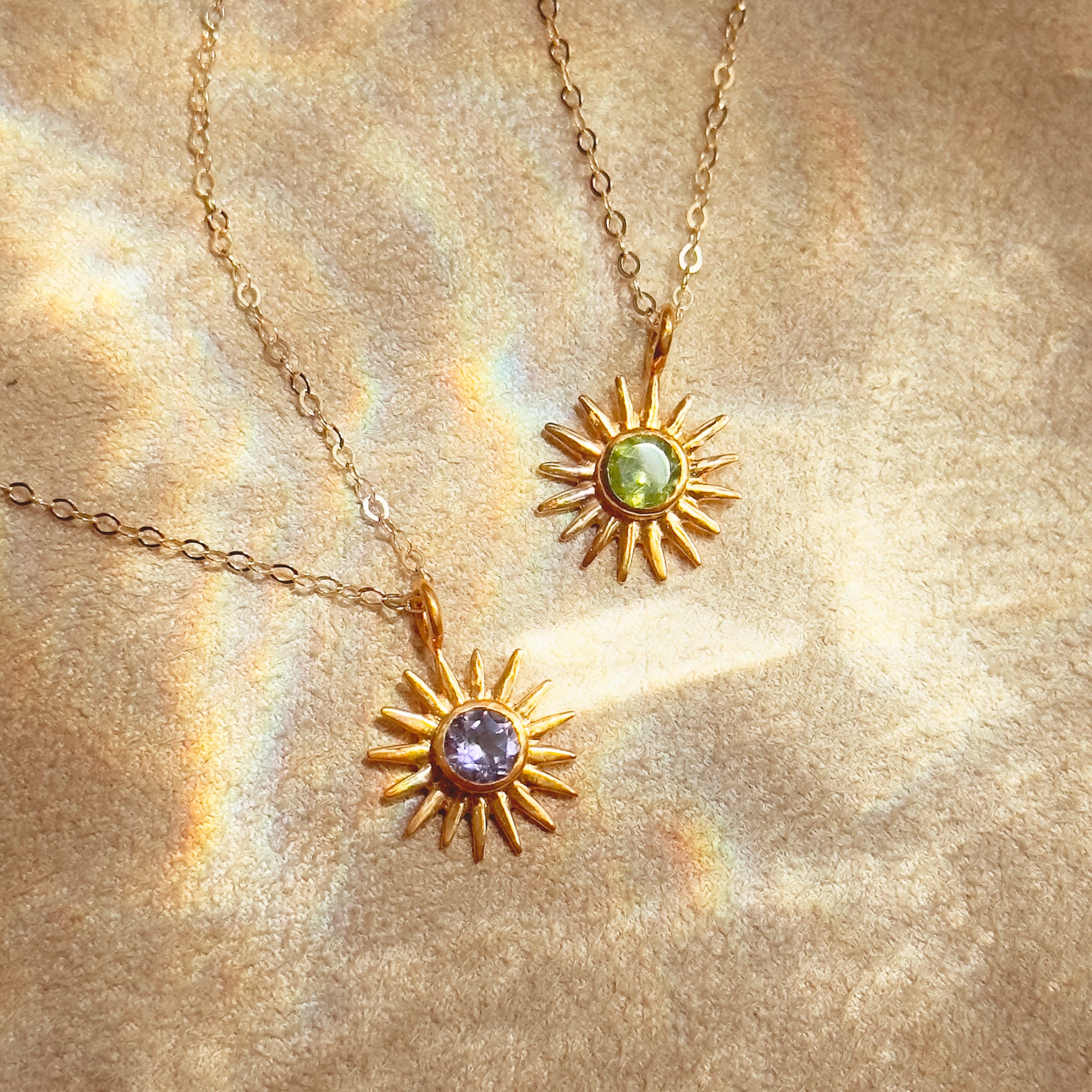 Sun Burst Necklace, Birthstone Sunshine Pendant [5mm]