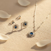 Sun Burst Necklace and Stud Earring Set, Sunshine Birthstone Jewelry Set