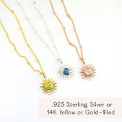 Sunburst Birthstone Necklace [5mm], Custom Sunshine Pendant, Dainty Gold Necklace for Her, Personalized Jewelry Gift for Mom or Friend