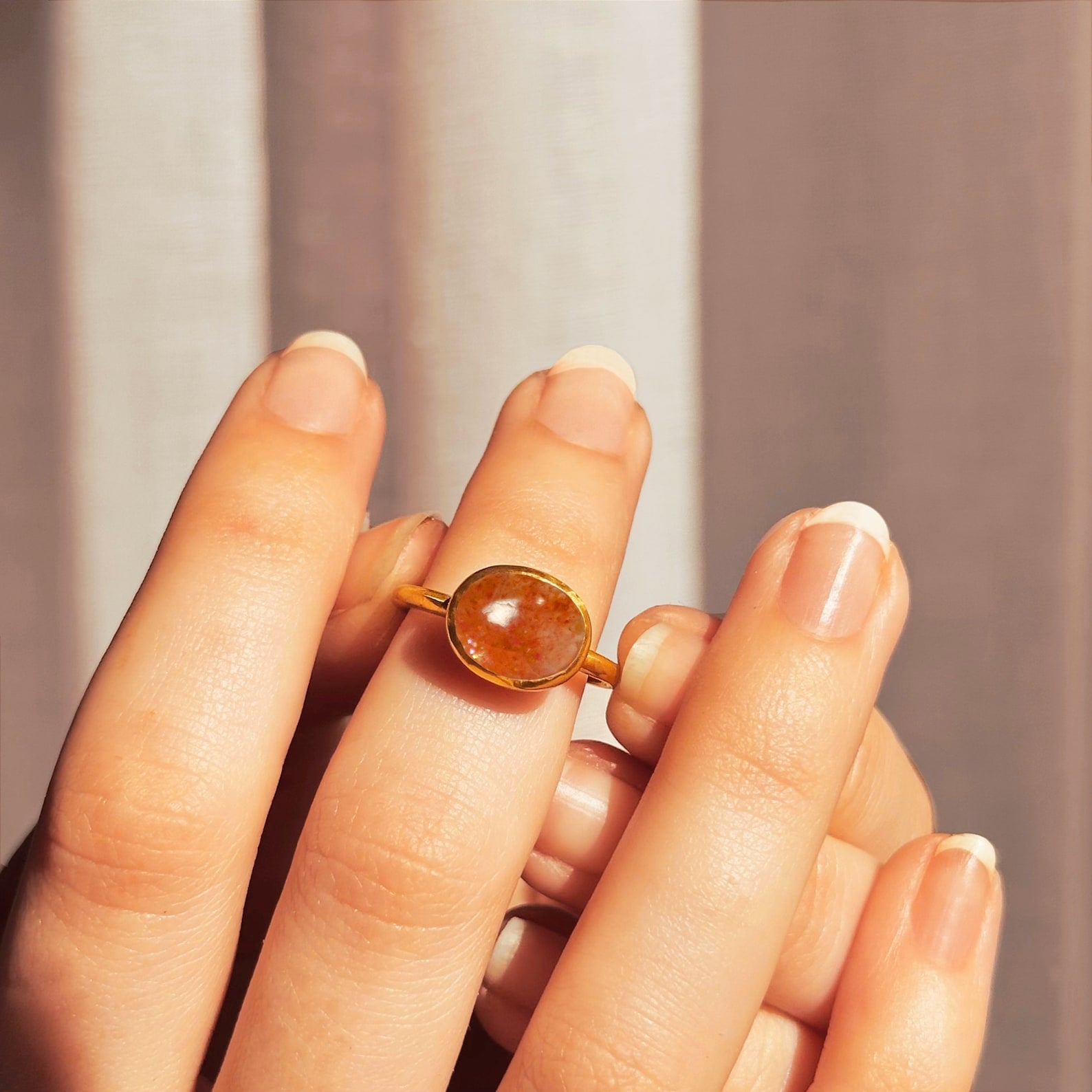 Natural Oval Sunstone Ring in Sterling Silver or Gold – Danique