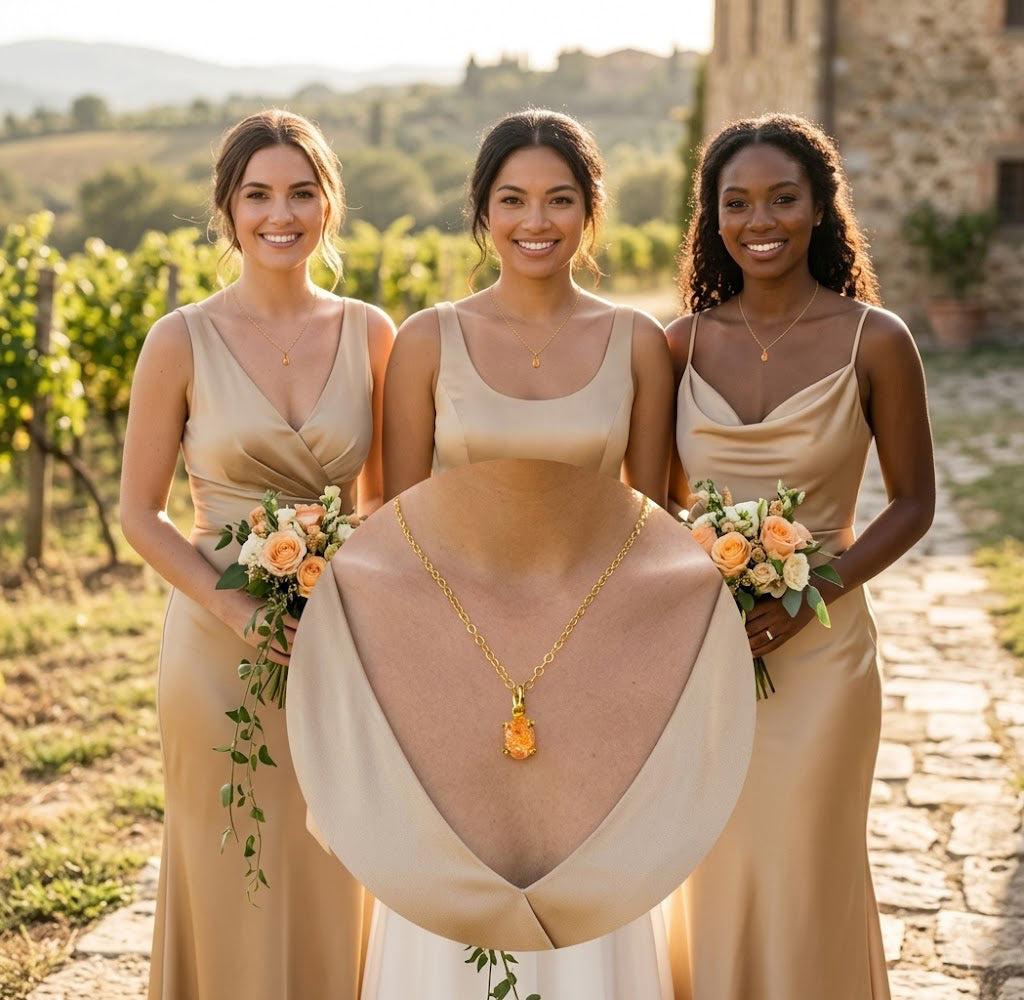 Dainty sunstone pendant necklace with warm orange gemstone