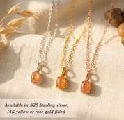 Natural orange sunstone pendant necklace gift for her in sterling silver or rose gold