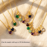 Custom Mother's Necklace with Kid's Birthstones & Letter Charms on Chain