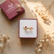 Personalized mom of three birthstone ring displayed in Danique Jewelry gift box