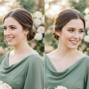 Floral birthstone drop earrings styled for bridesmaids gifts, matching personalized bloom earrings in gold and silver