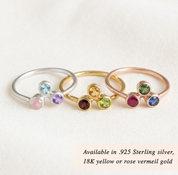 Rose Gold and sterling silver birthstone ring with children stones meaningful mom jewelry