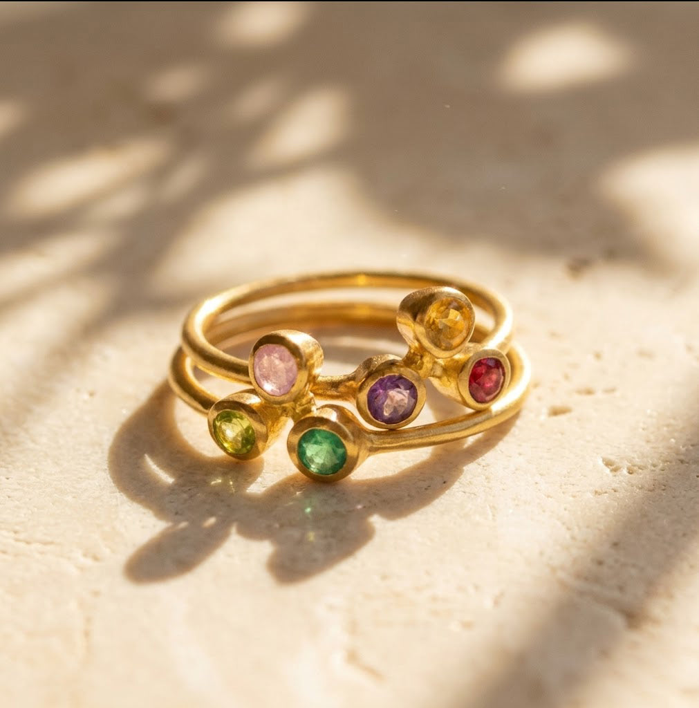 Personalized birthstone ring for mom stackable gold ring