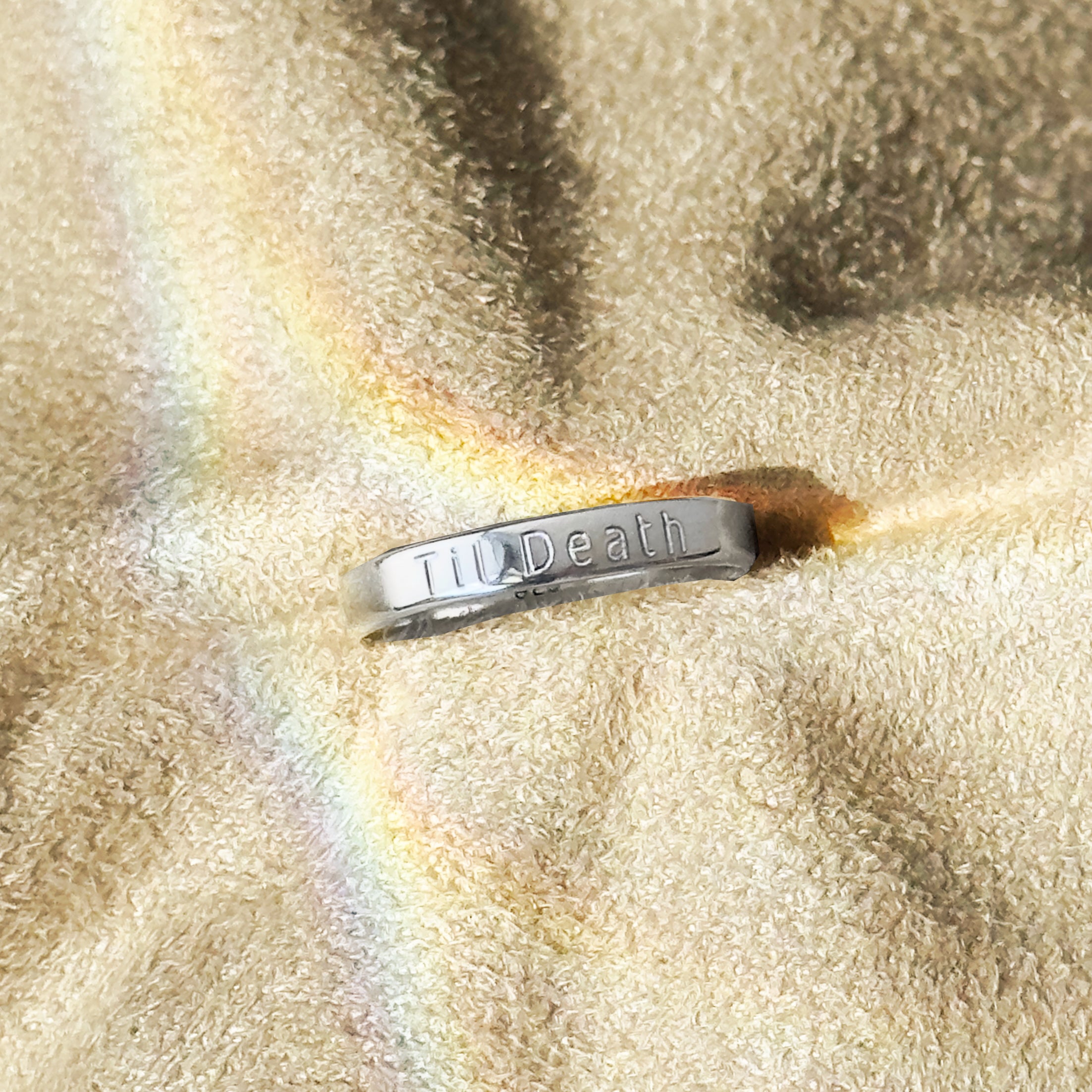 til death engraving ring. wedding band. Custom Engraved, Name Engraving, Date Engraving, Coordinates Engraving, Initials, Short Quote, Secret Message, Love Note, Roman Numerals, Forever, Always, Promise ring, Soulmate, Best Friends, Family Bond, Anniversary Gift, Birthday Gift, Graduation Gift, Wedding Band, Couple Ring, Memorial Ring, valentine's day, Sentimental, Hidden Message, Minimalist Design, christmas, gift for husband, gift for wife