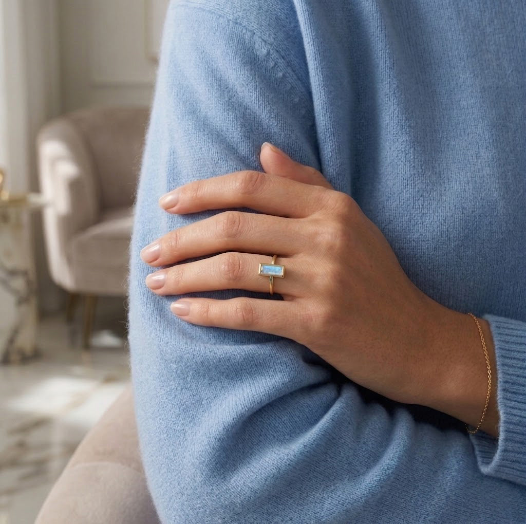 Tiny Moonstone Bar Ring : June Birthstone