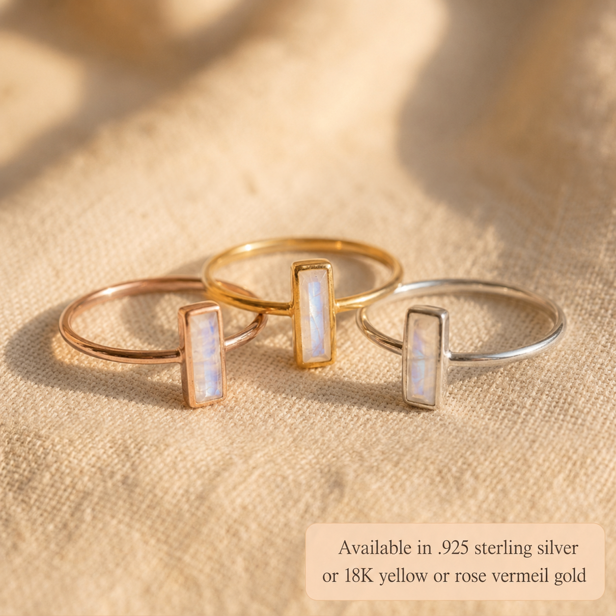 Tiny Moonstone Bar Ring : June Birthstone