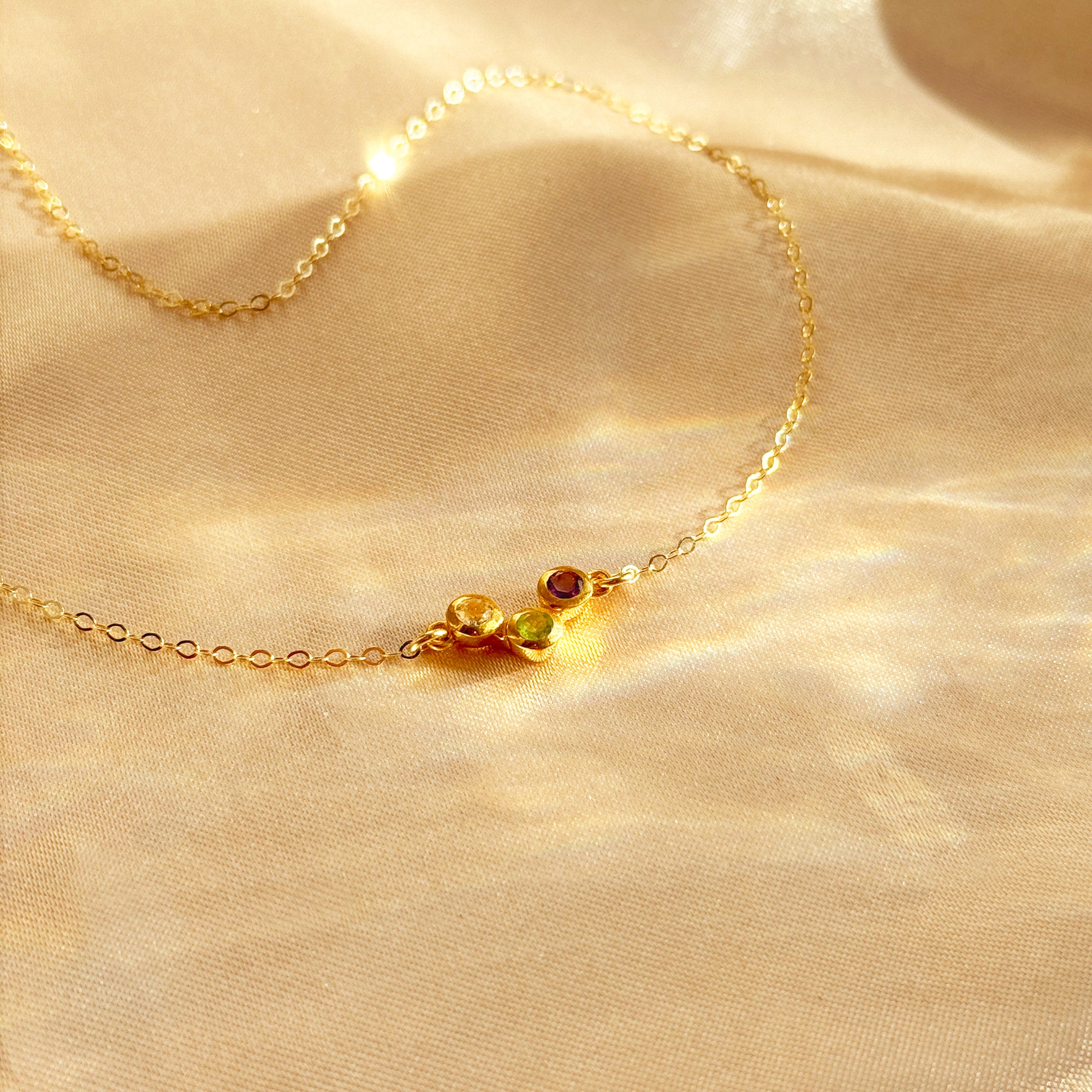 Tiny Triple Birthstone Cluster Necklace, Sterling Silver, Gold Filled, Non Tarnish Necklace for Women, Custom Birthstone Necklace Christmas Gift