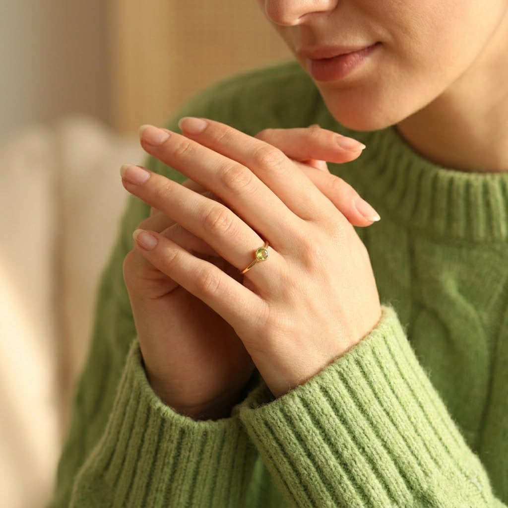 delicate peridot stacking ring gold thin band minimalist jewelry gift for her