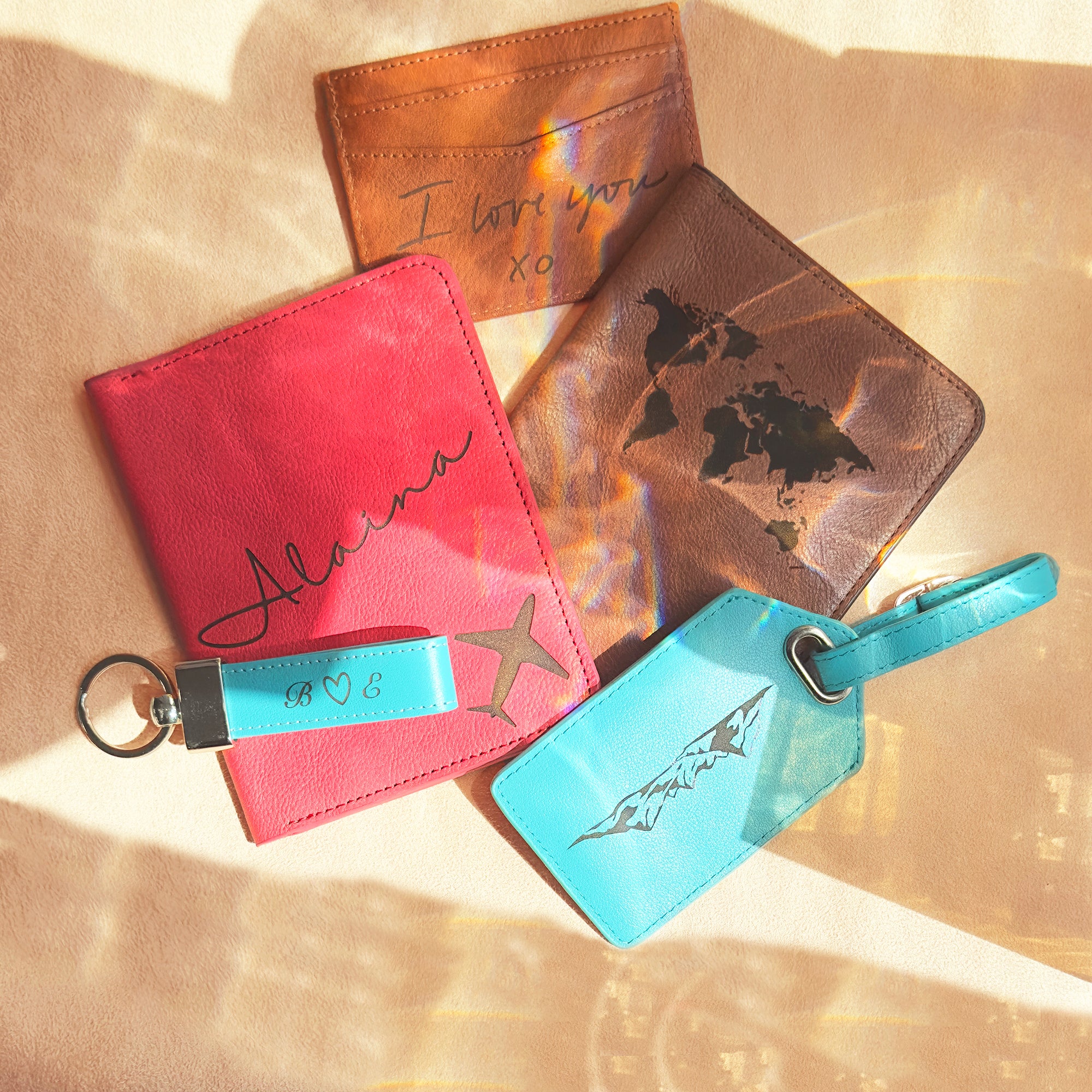 Full leather collection also includes several keychain styles like paddle and loop, luggage tags, passport holders, card and wallet holders, leather anniversary, jet setter, graduation gift, gift for him, gift for her, leather gift, travel accessories