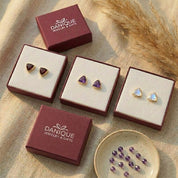 Gift ready kyanite stud earrings in jewelry box