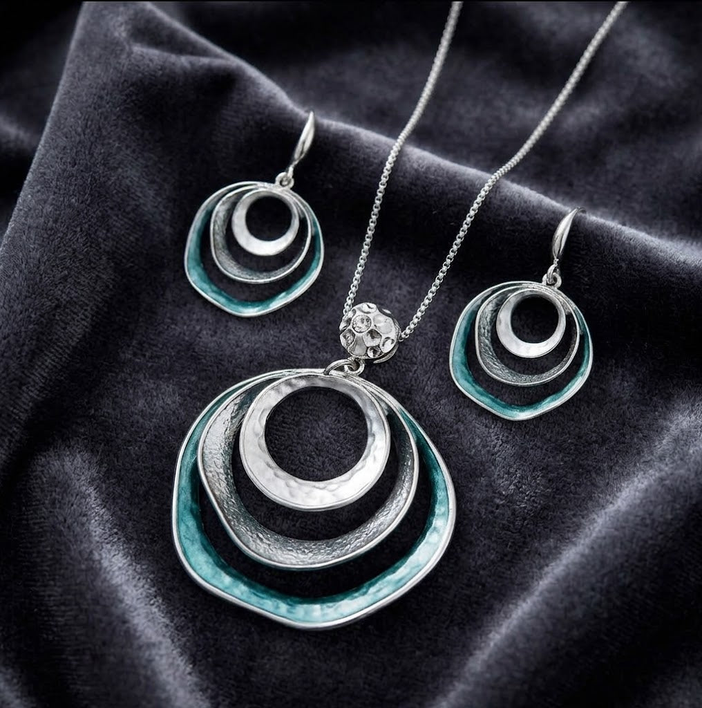 Matching triple circle necklace and earrings boho jewelry set