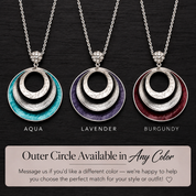 Triple circle necklaces with teal lilac and red custom color accents
