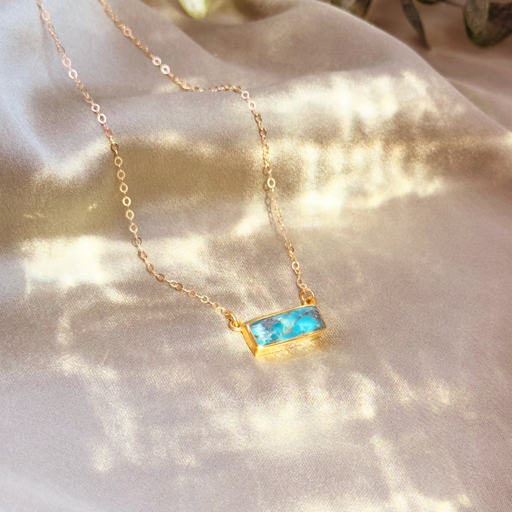 Copper Turquoise Bar Necklace : December Birthstone : Adira Series