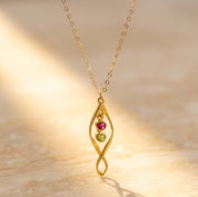 Gold twist birthstone necklace for mom with up to three gemstones minimalist family necklace