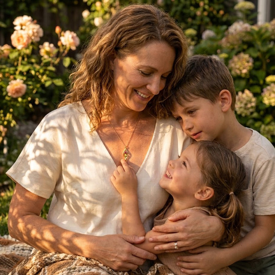 Custom birthstone necklace for mom with kids birthstones gold pendant